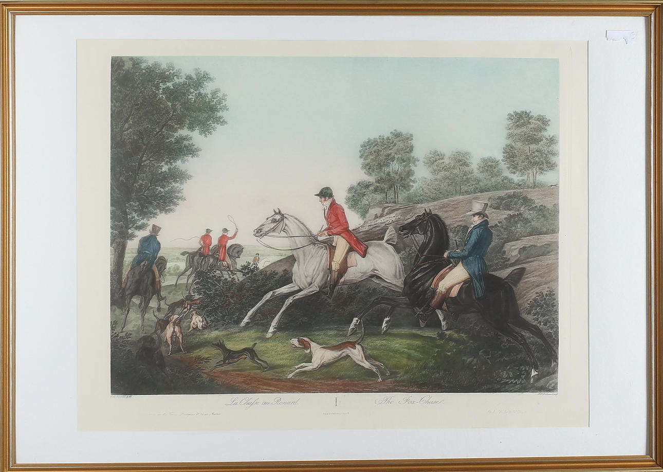 CARLE VERNET/PHILIP-LOUIS DEBUCOURT. Efter. Färgetsning," The Fox Chase" , 1900-talets senare del.