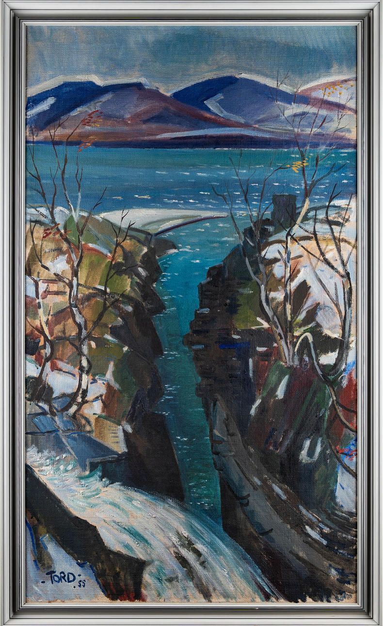 TORD LEANDER ENGSTRÖM. Oil on canvas, Mountain motif, Signed, 1955.
