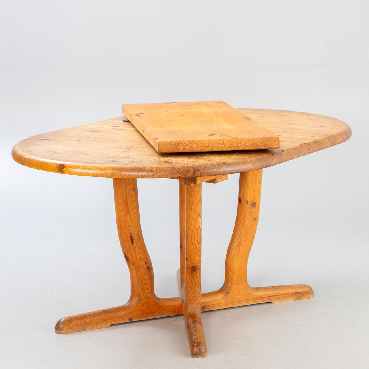 Dining table, pine wood + extension plate, probably Denmark, 1980s.