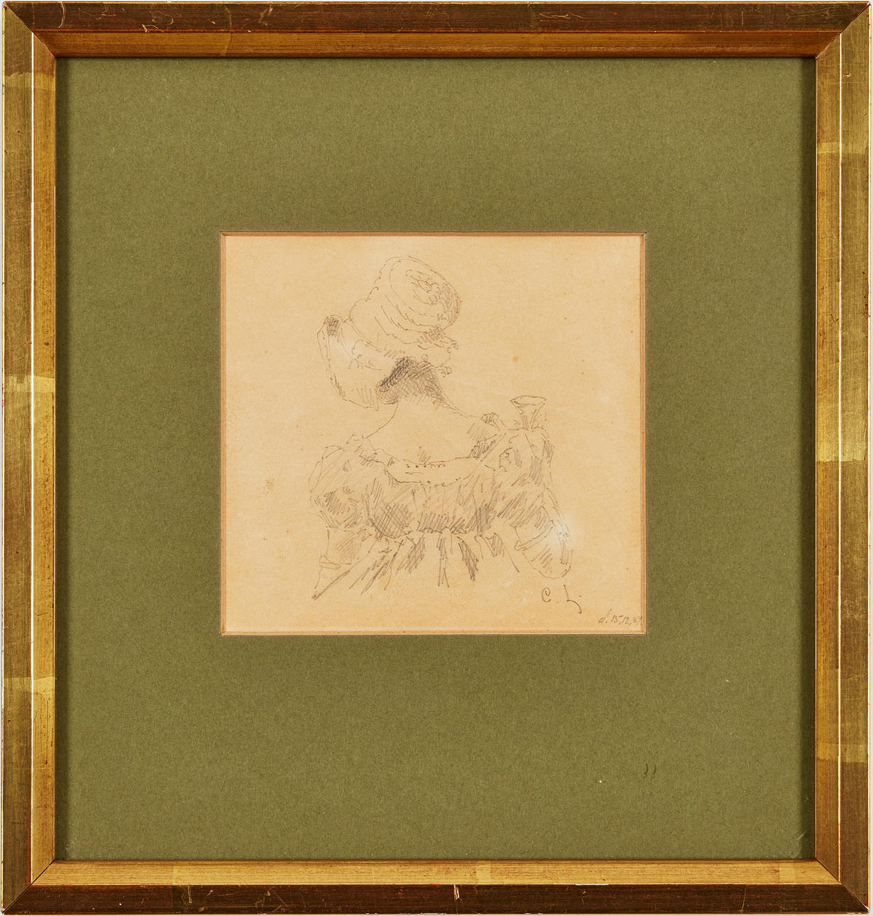 CARL LARSSON. Flicka sedd bakifrån i hatt.