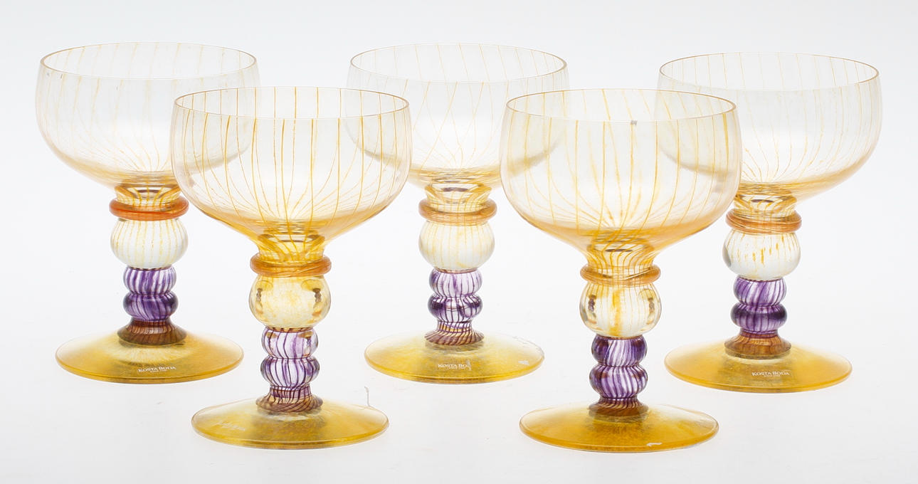 VINGLAS, 5 st, Kjell Engman, Kosta Boda, sign.