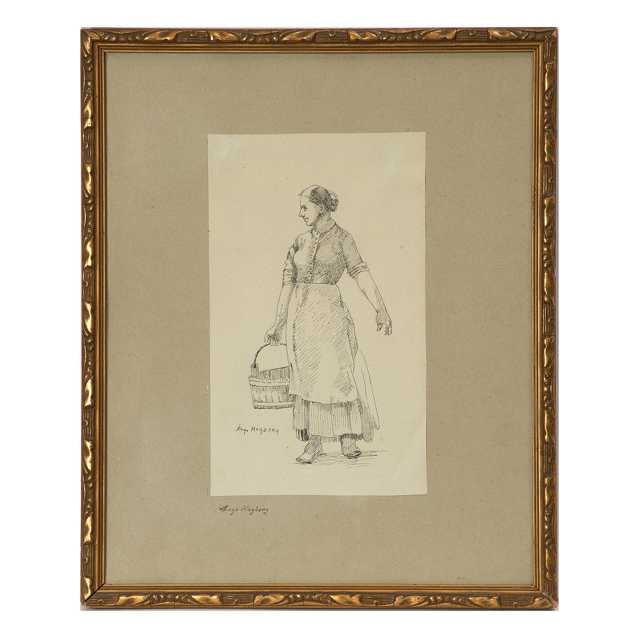 AUGUST HAGBORG. teckning, signerad.