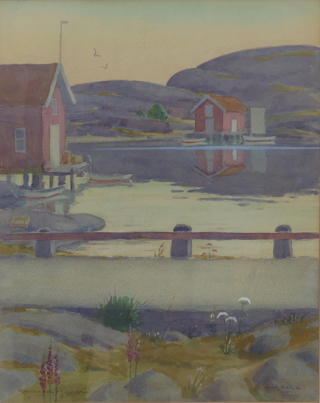 NILS AMECK. Archipelago landscape, watercolour, signed.