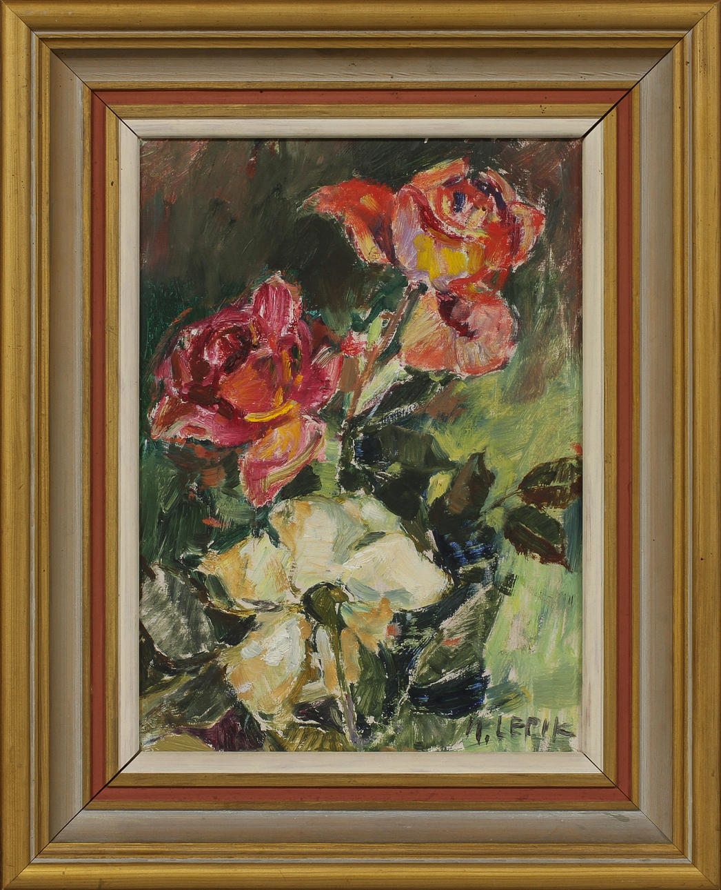 HUGO LEPIK. Blomsterstilleben, olja på pannå, signerad.