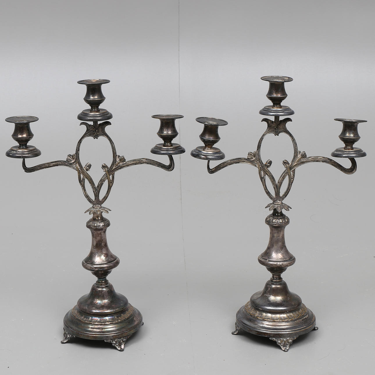 KANDELABRAR, ett par, nysilver, A.E & Co, jugend.