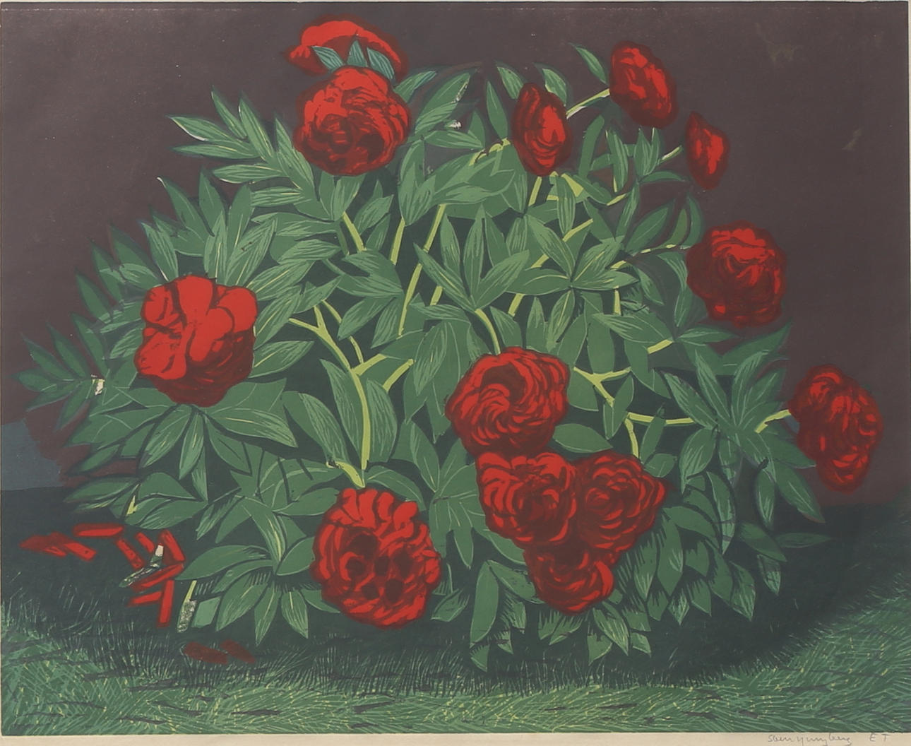 SVEN LJUNGBERG. Rosor. Färgträsnitt, signerad, numrerad ET.