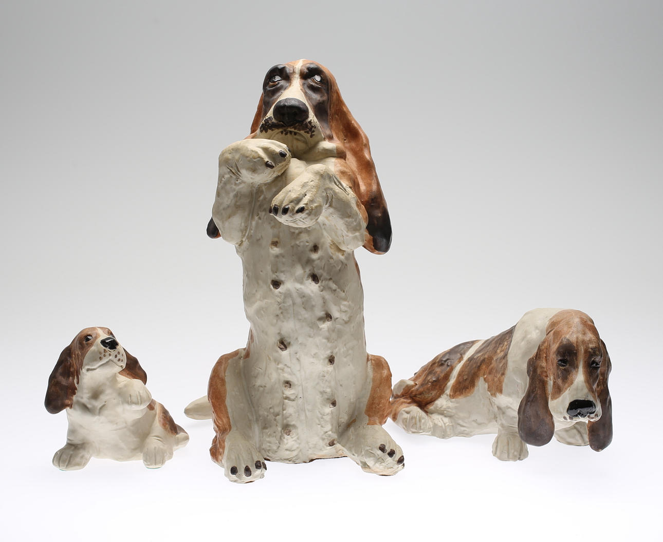 FIGURINER, 3 st, Basset hundar, Maria Ericson, JIE Gangofta, 1970-tal.