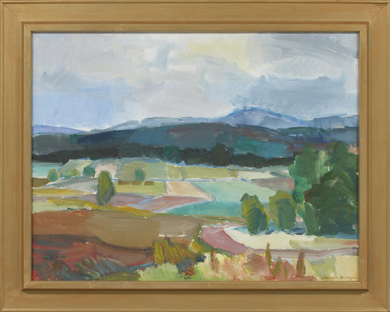 SVEN SCHÜTZER BRANZEN. Åkerlandskap, olja på pannå, signerad.