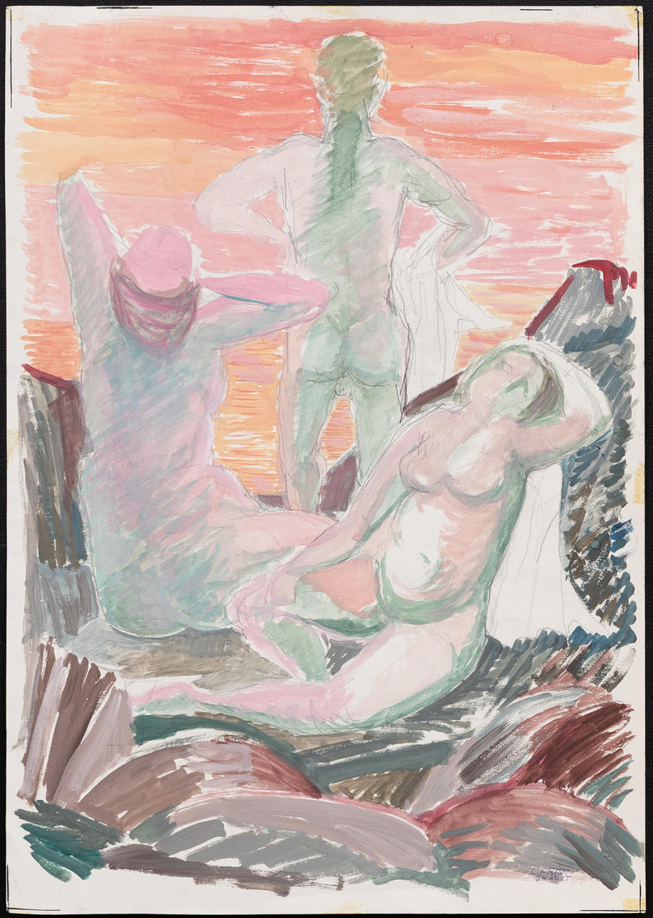 LENNART FRISK. Nudist gouache, signed.
