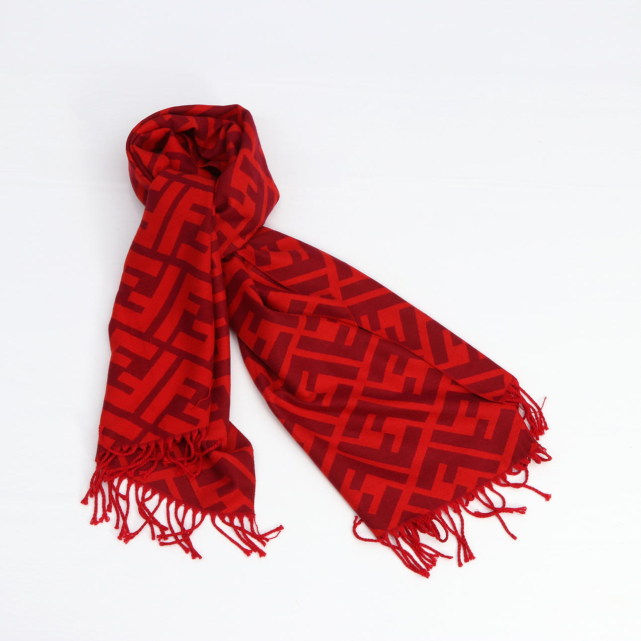 FENDI, SCHAL/HALSTUCH. Rotes monogrammiertes Kaschmir.