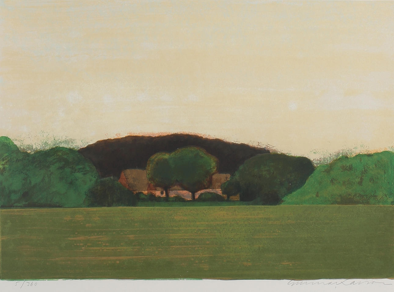 GUNNAR LARSSON. Landskap. Färglitografi, signerad och numrerad 5/360.