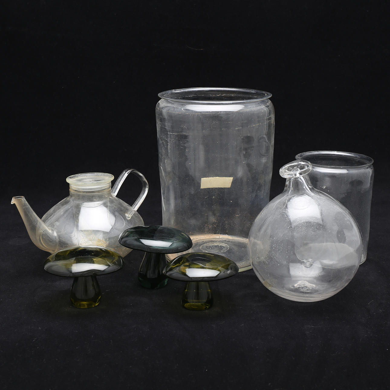 TEKANNA, SVAMPAR, BURKAR, BOLL, glas, Wilhelm Wagenfeld.