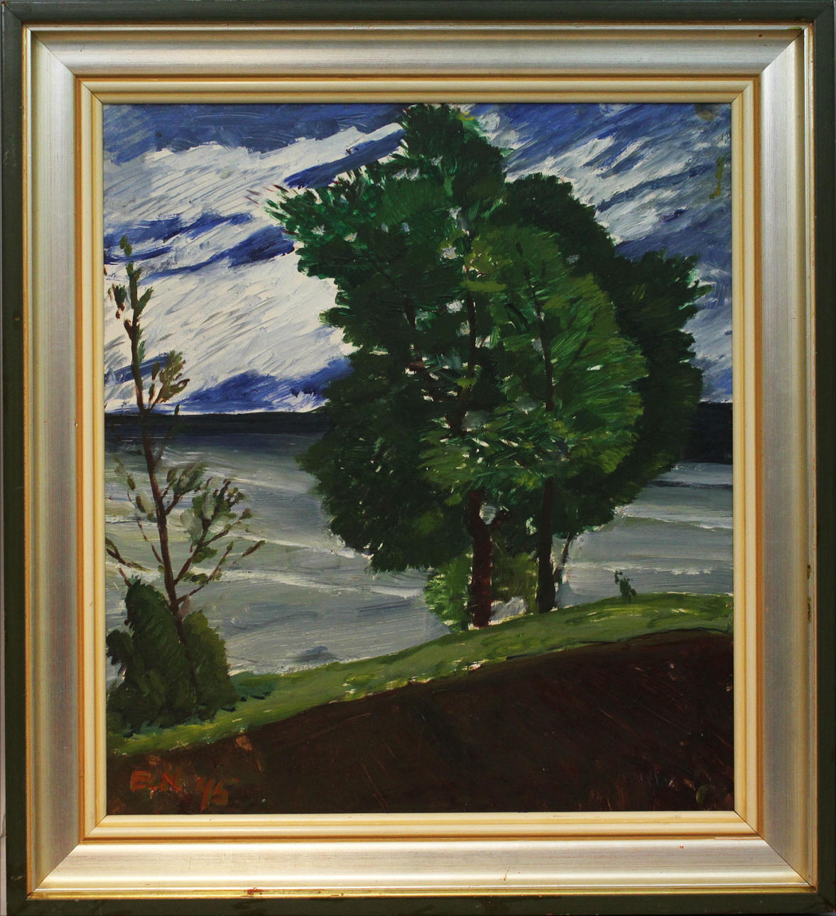 ERNST NORLIND. Landskap. Olja på pannå. Signerad E N och daterad -45.