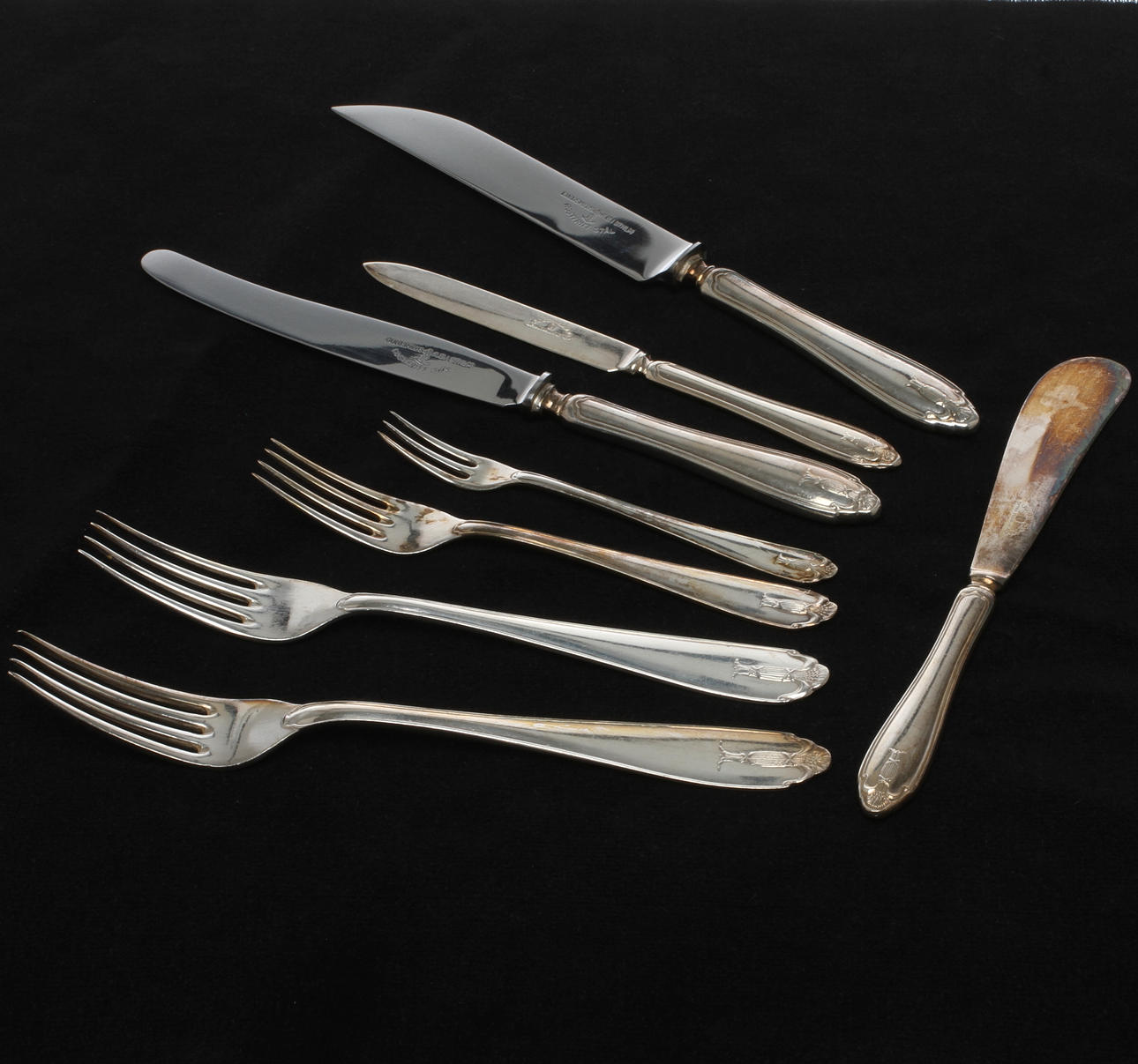 BESTICK, ca 55 delar, nysilver, "Vasakärven", GAB.