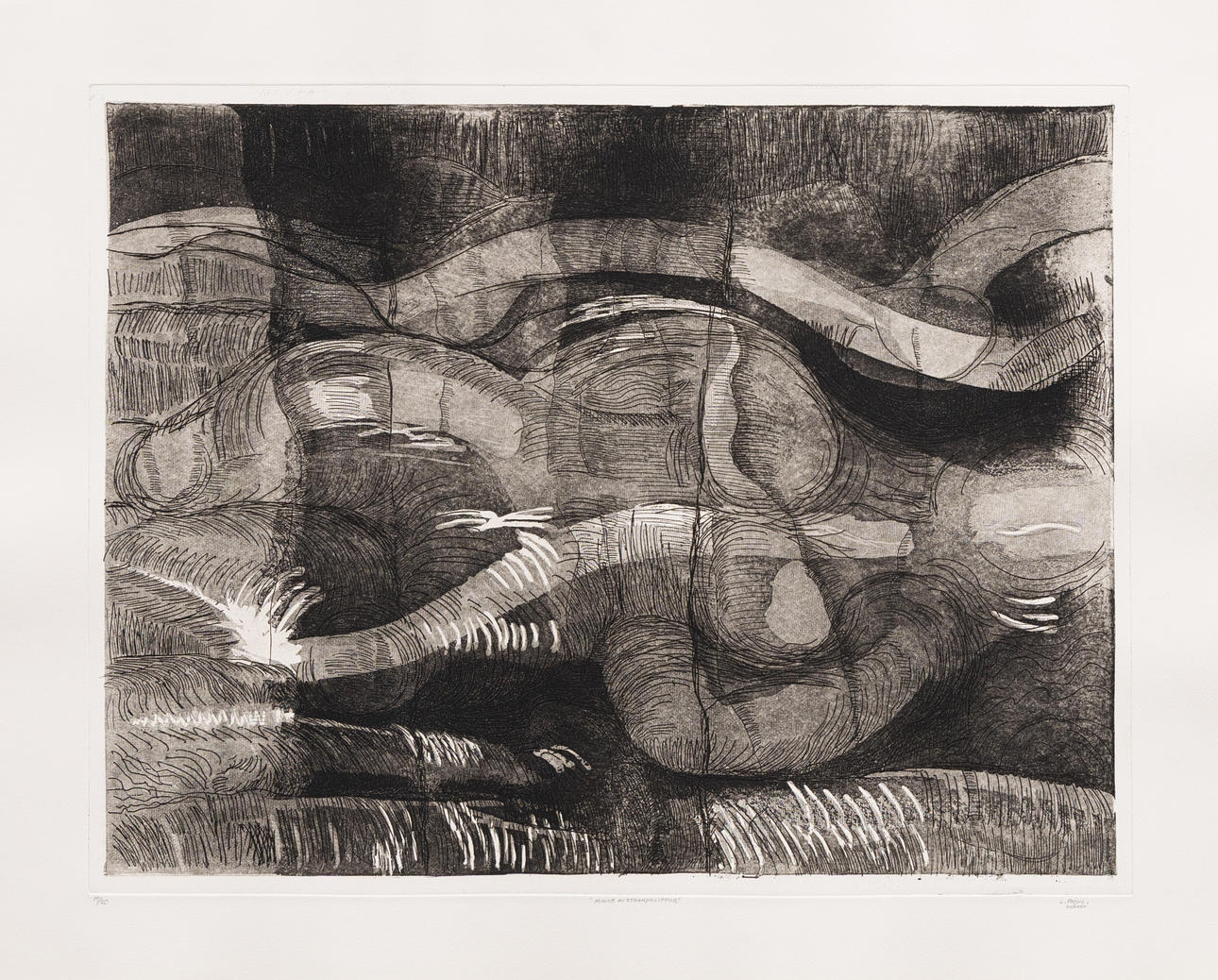 LENNART FRISK. “Memory of beach cliffs”, etching no 15/20, own print, signed.