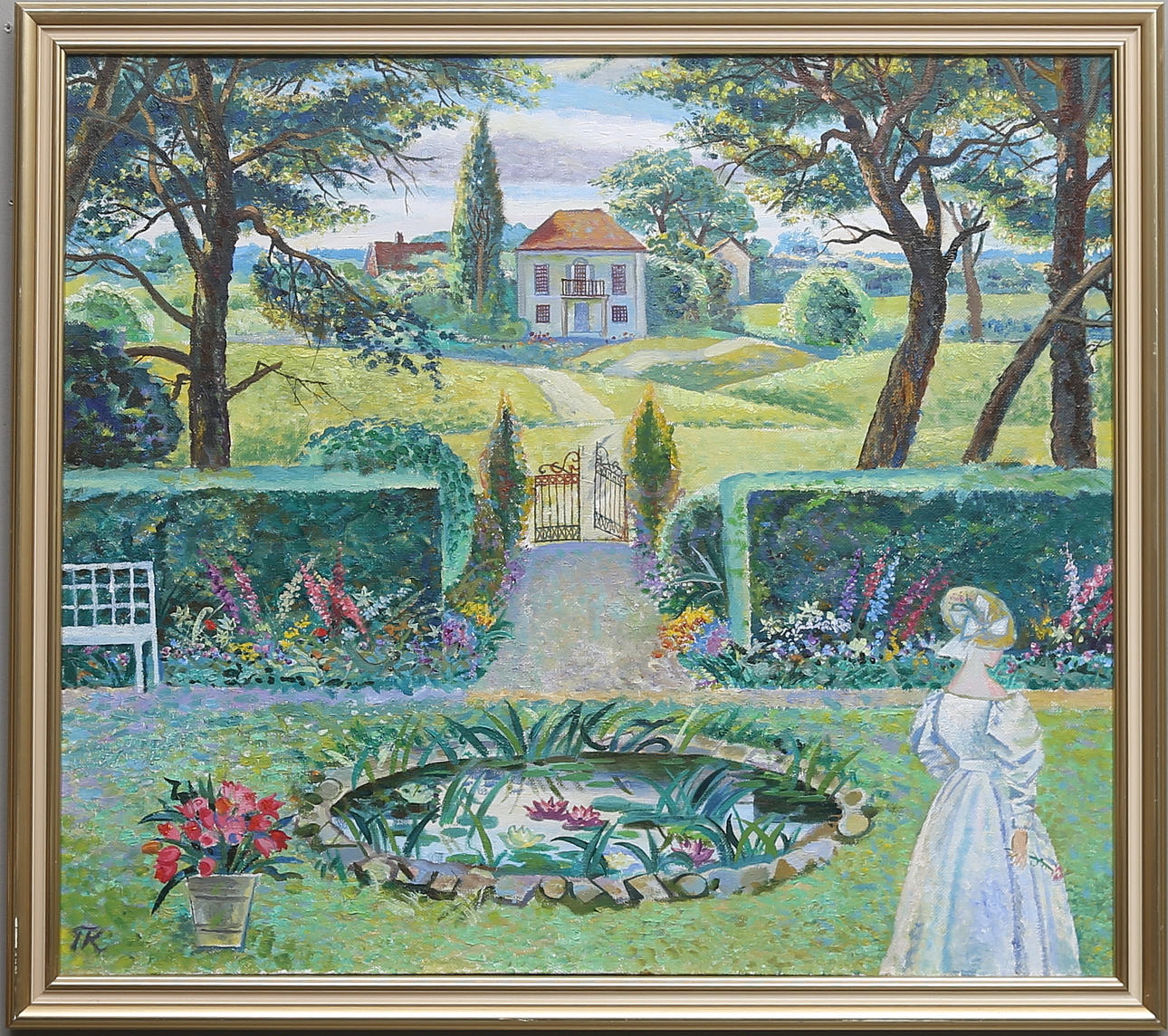 PAVEL KOVALYOV. Kvinna i blommande trädgård. Olja på duk. Monogramsignerad och daterad á tergo.