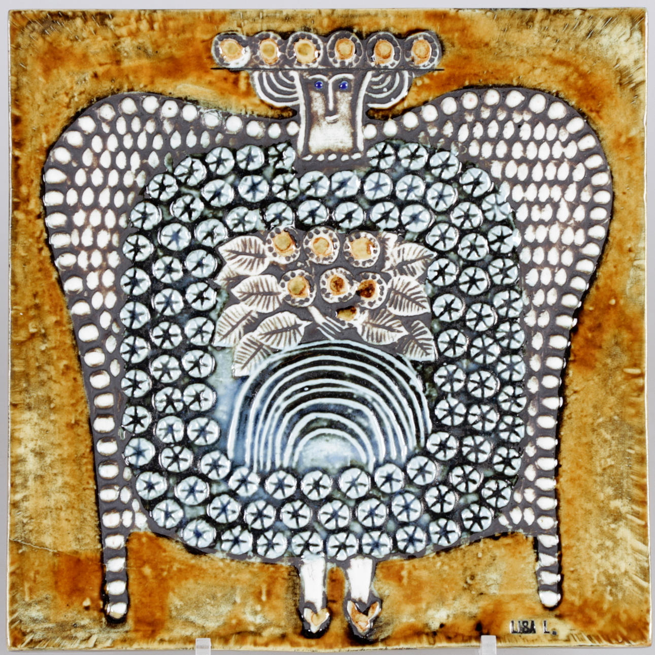 VÄGGPLAKETT, stengods,drottning, Lisa Larson, Gustavsberg.