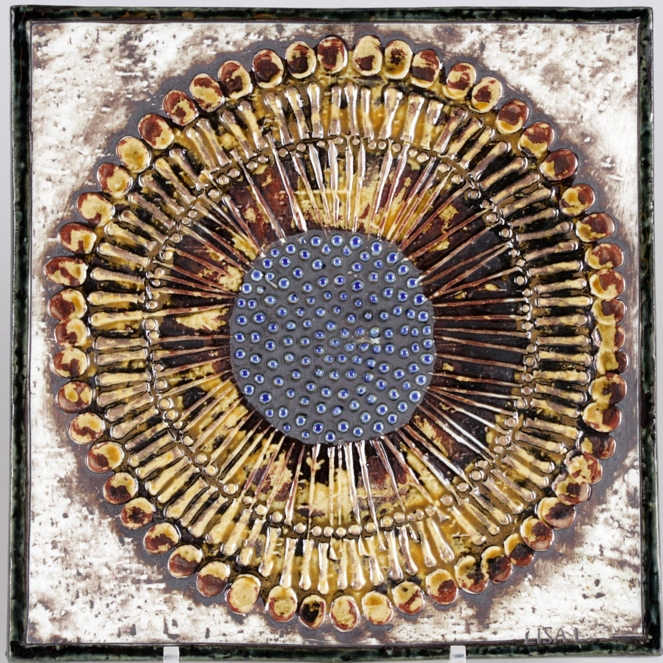 VÄGGPLAKETT, stengods, solros, Lisa Larson, Gustavsberg.