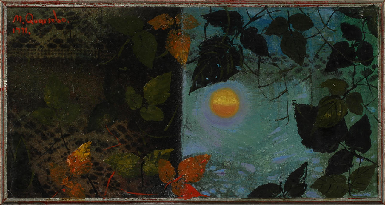 MICHAEL QVARSEBO. "Löv i månsken", olja på pannå, signerad.