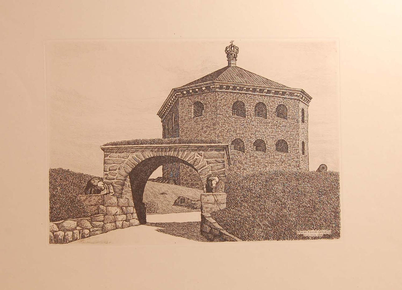 OTTO HOLM. Skansen Kronan, Göteborg. 1929. etsning.