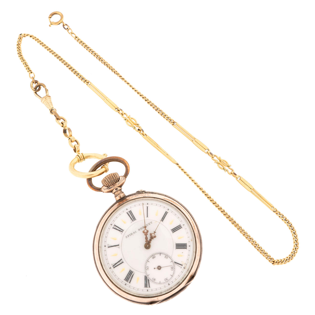 Taskukello hopea, Spiral Breguet, 1899, taskukelloketju.