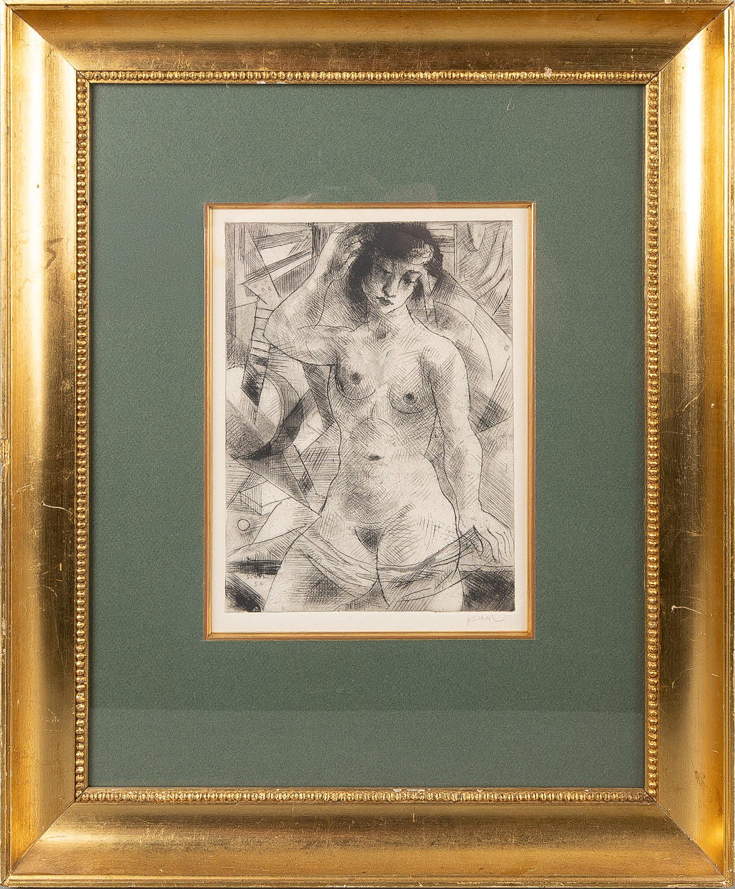 JULES SCHYL. Komposition med kvinna, etsning.