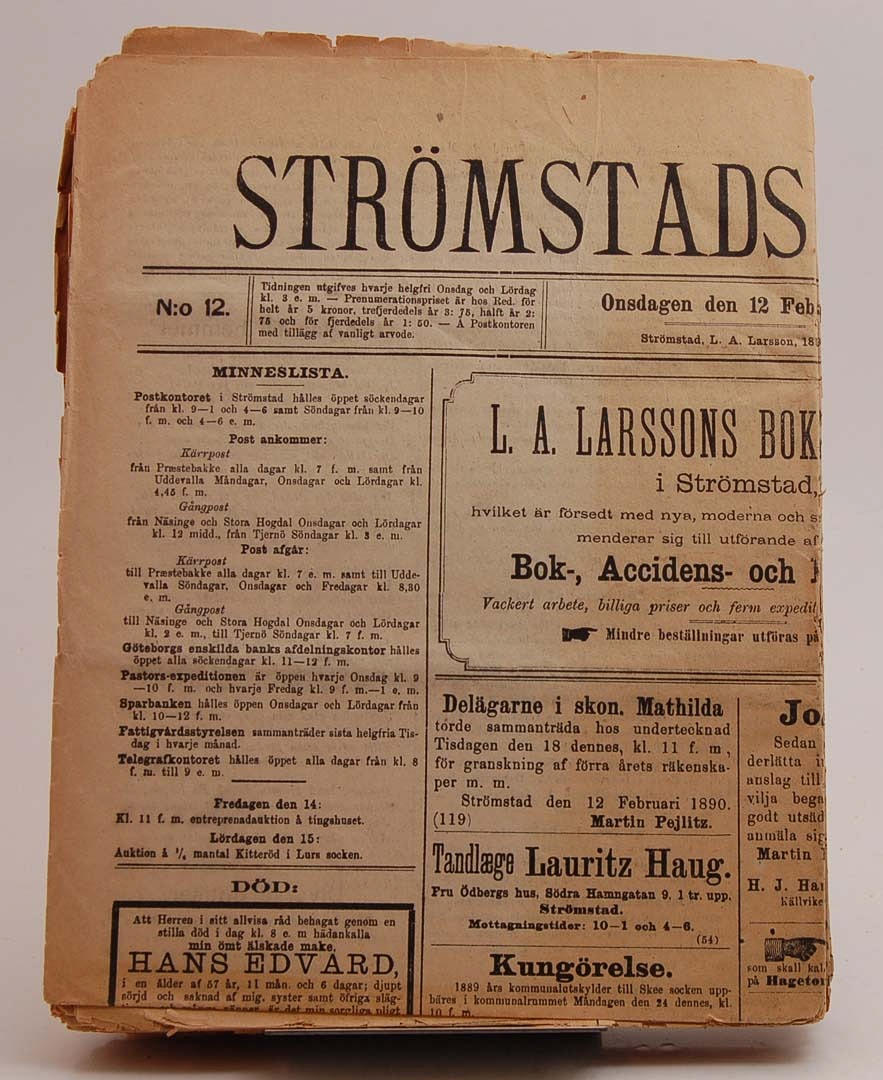 STRÖMSTADS TIDNING. 21 nummer från 1890.