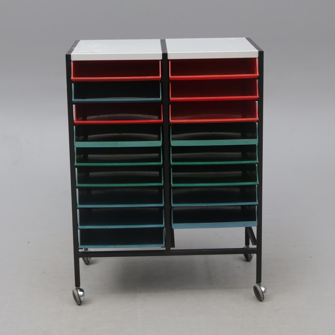 DOCUMENT TROLLEY, sheet/plastic holder, on wheels.