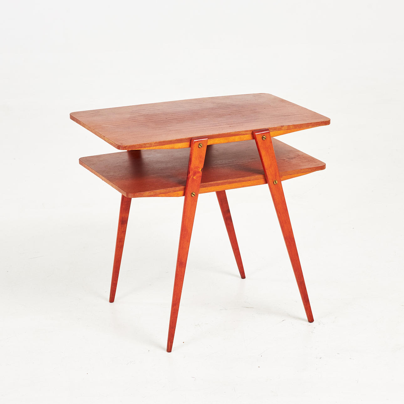A 1950s/60s teak table with lower shelf.