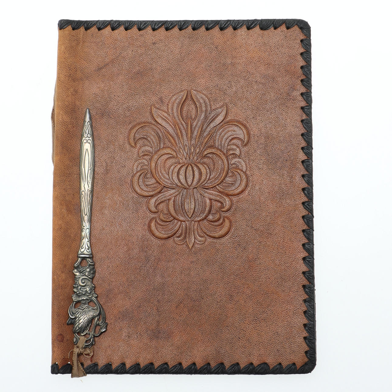 BREVMAPPE & BREVKNIV, læder & sølv.