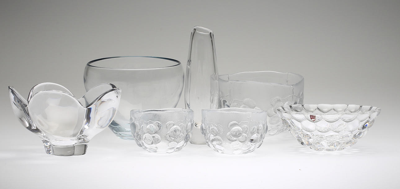 PARTI GLAS, 7 delar, bla Orrefors och Strömbergshyttan.