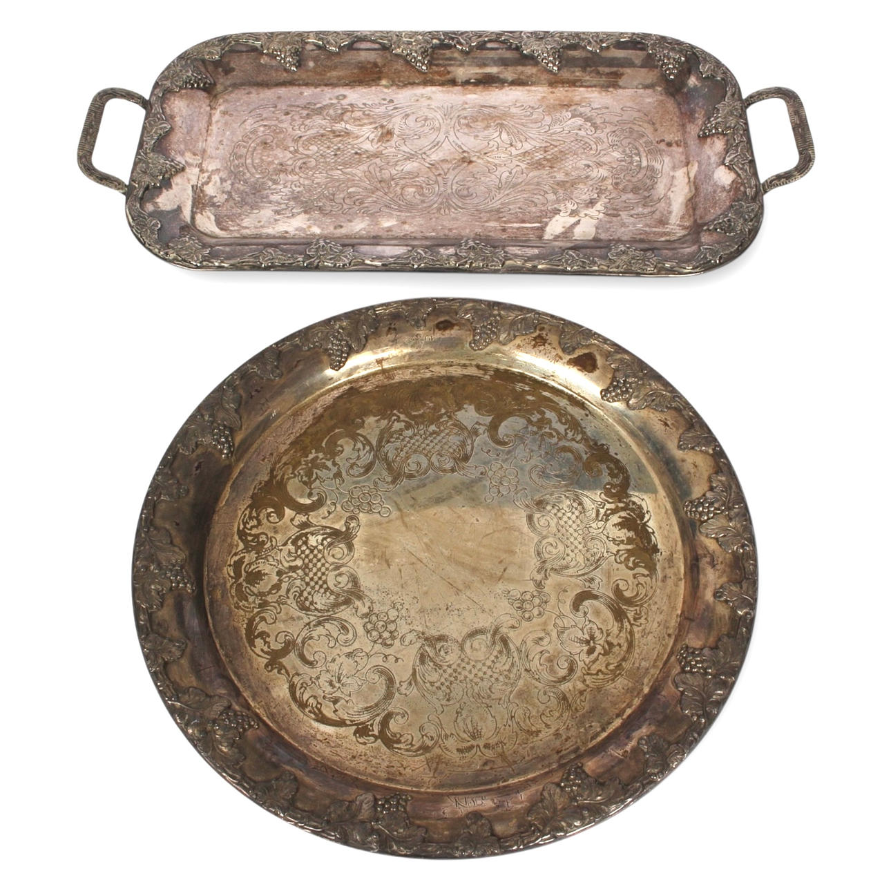 SERVIERTABLETTS, 2 Stück Neusilber.