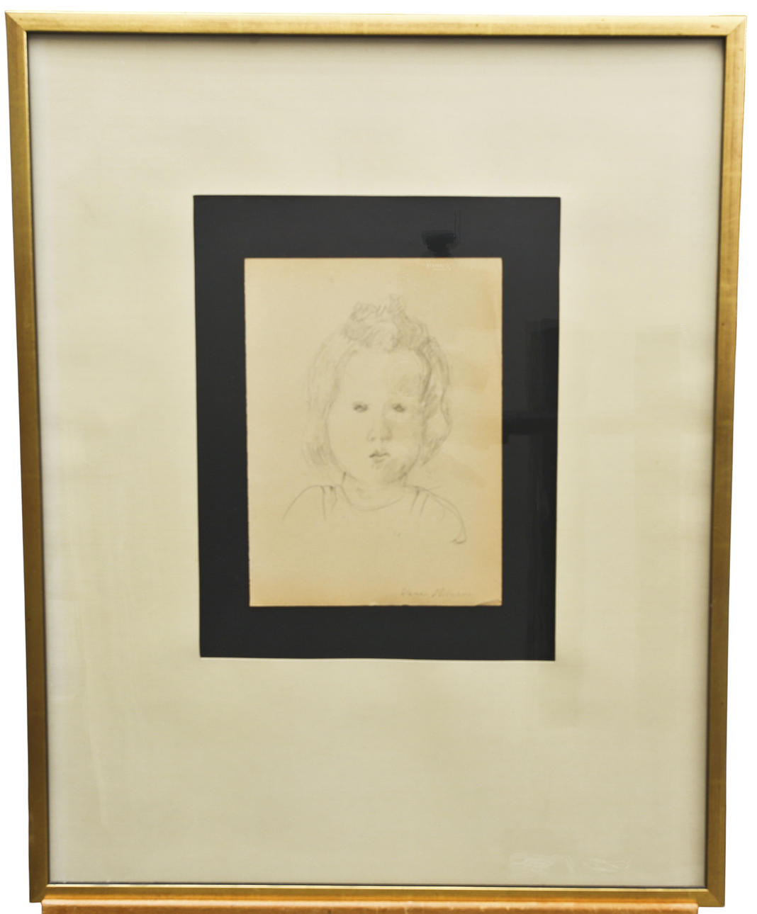 VERA NILSSON. Bleistiftzeichnung, Mädchenportrait, signiert.