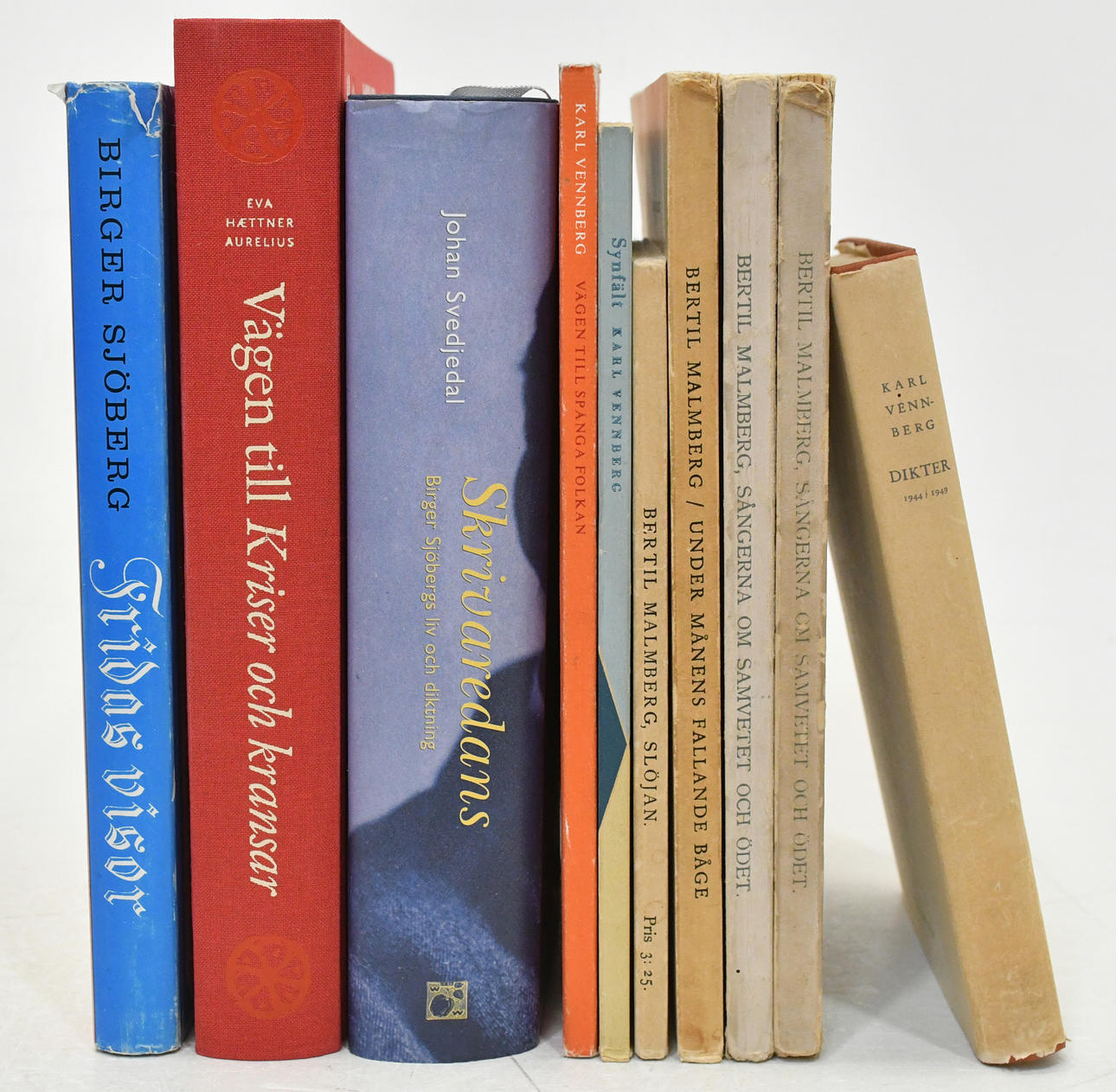 Books by and about Karl Vennberg, Bertil Malmberg and Birger Sjöberg. 10 volumes.