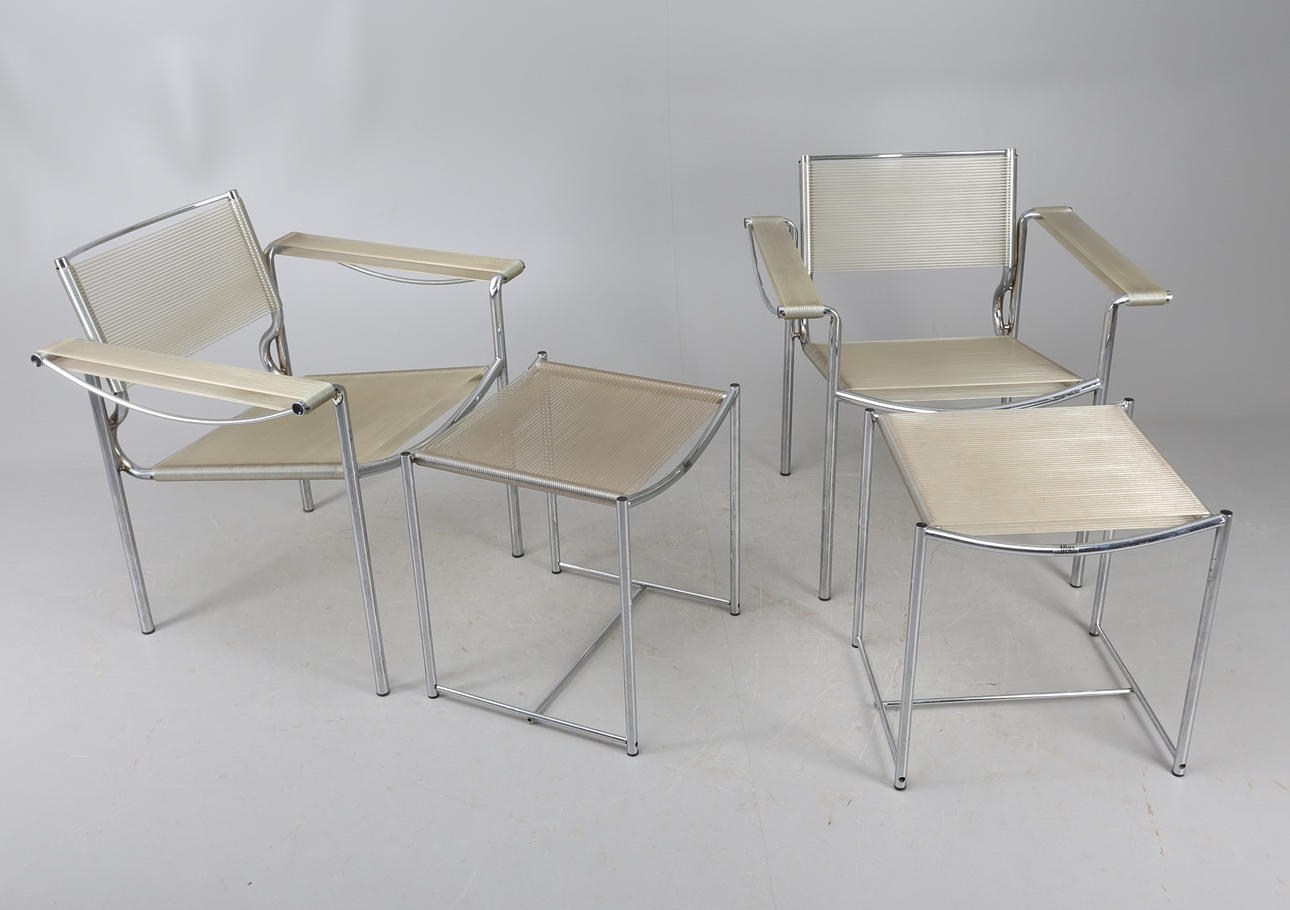 GIANDOMENICO BELOTTI. Stolar samt pallar, 4 delar, "Spaghetti", Alias, Italien, 1900-talets andra hälft.