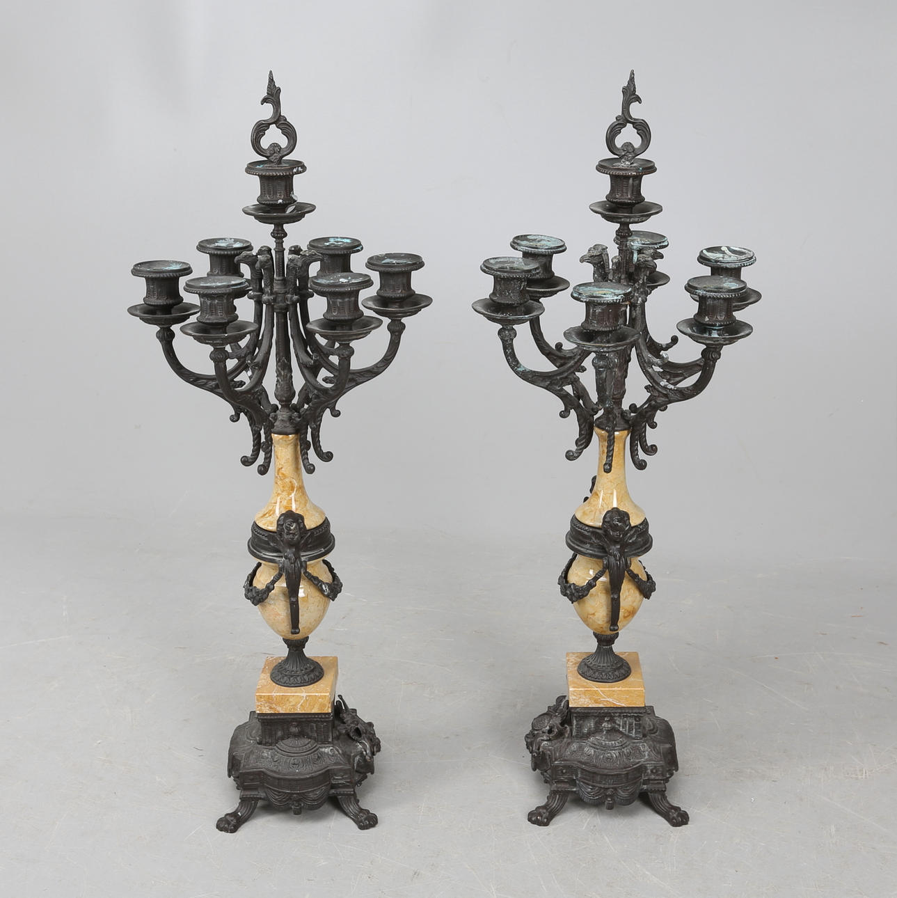 KANDELABRAR, 1 par, metall och sten, 1900-tal.