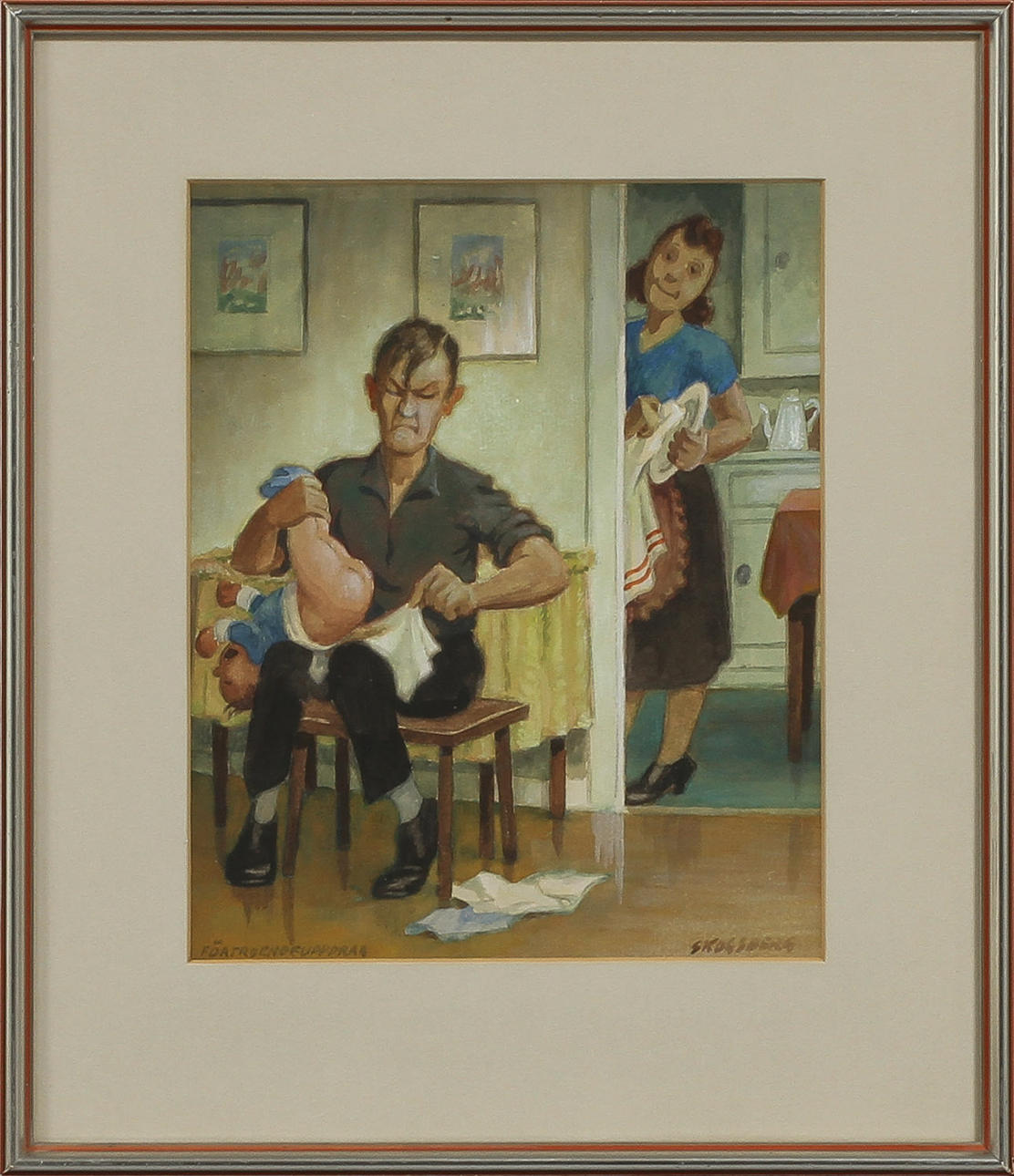 HARALD SKOGSBERG. "Förtroendeuppdrag", akvarell, signerad.