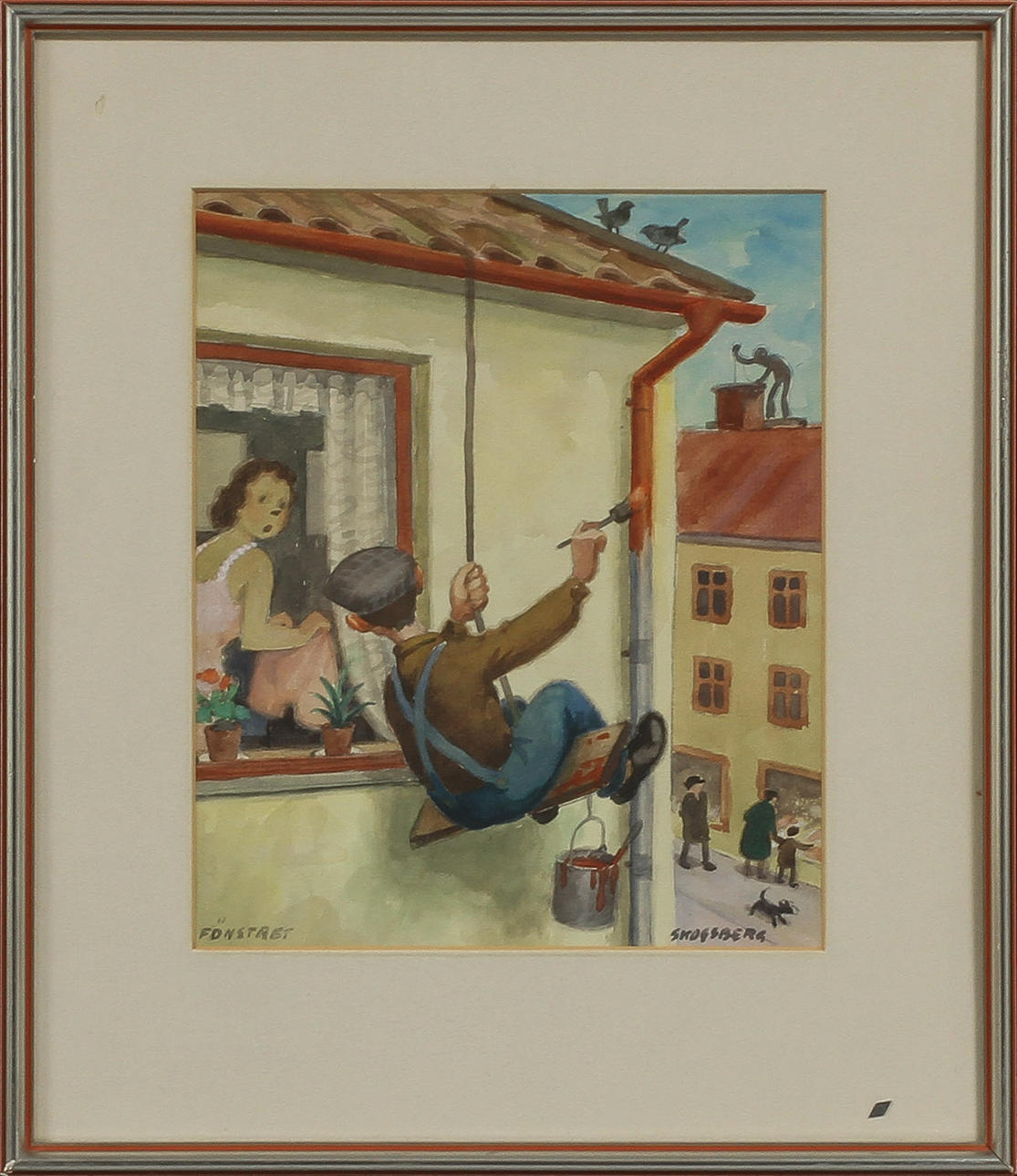 HARALD SKOGSBERG. "Fönstret", akvarell, signerad.