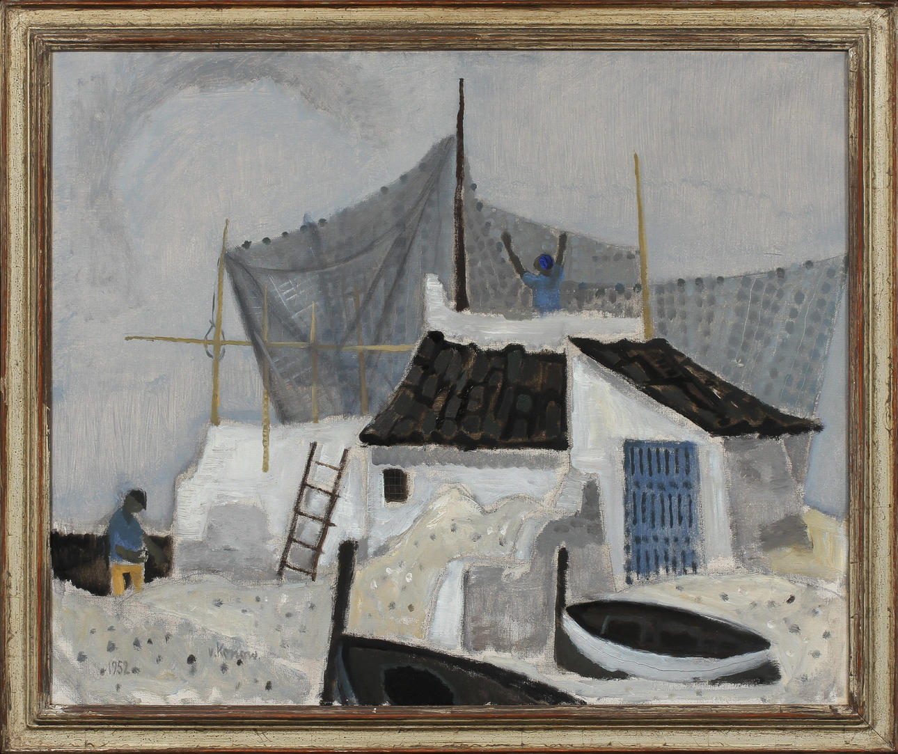 JÜRGEN VON KONOW. Fiskare hänger nät. Olja på duk, signerad och daterad 1952.