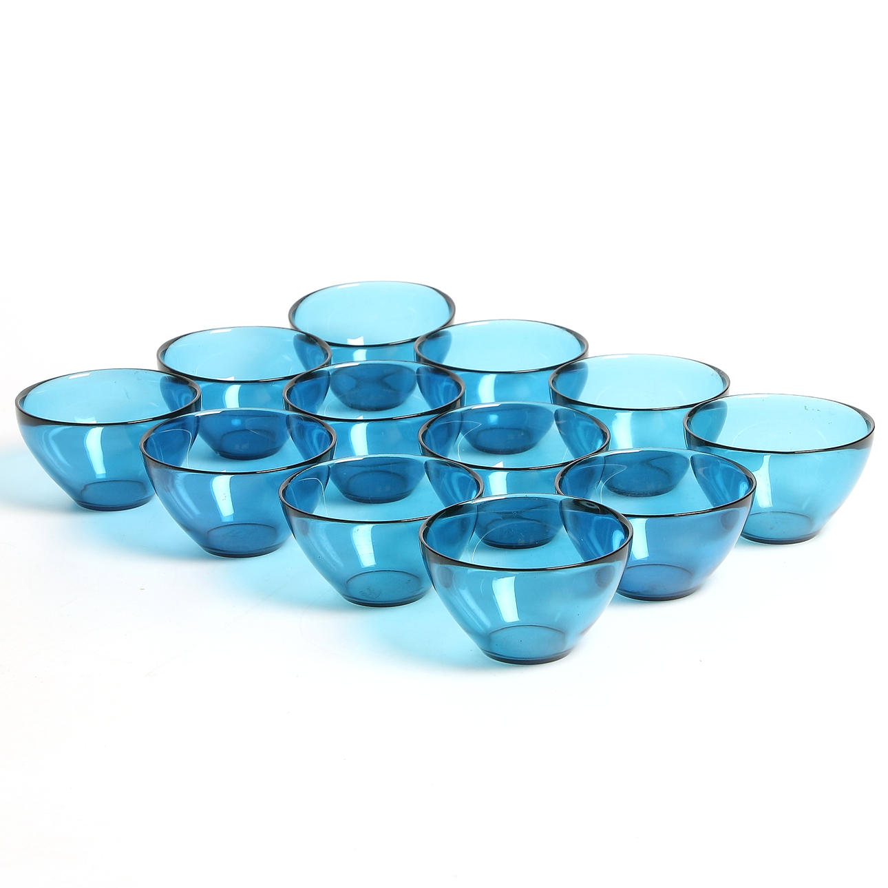 SKÅLAR, 12 st, glas, "Fuga", Sven Palmqvist, Orrefors, 1900-talets mitt.