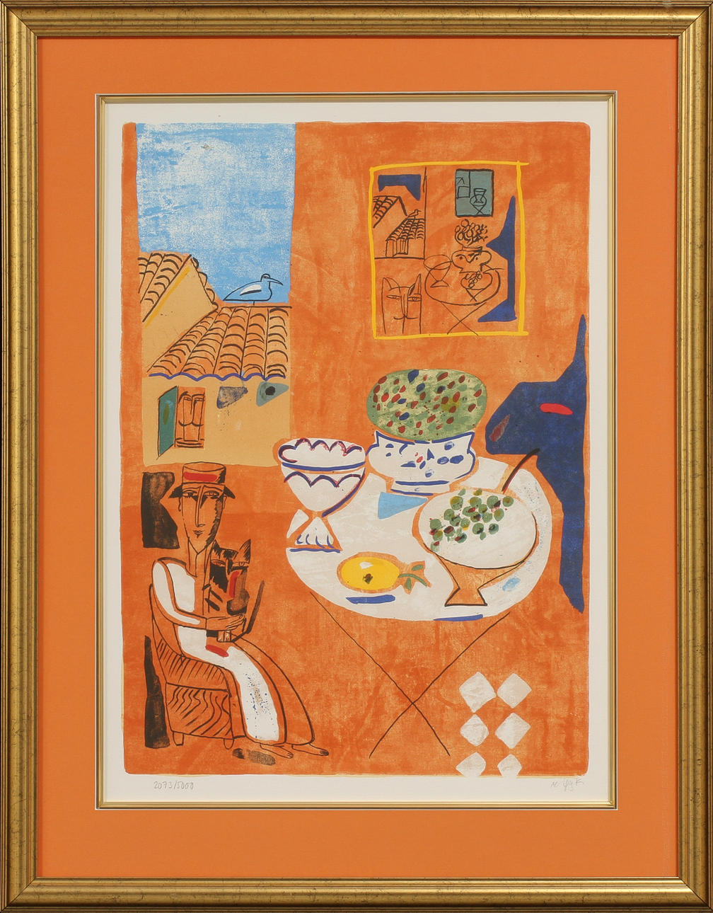 MADELEINE PYK. Interiör med figur, färglitografi, signerad och numrerad 2073/5000.