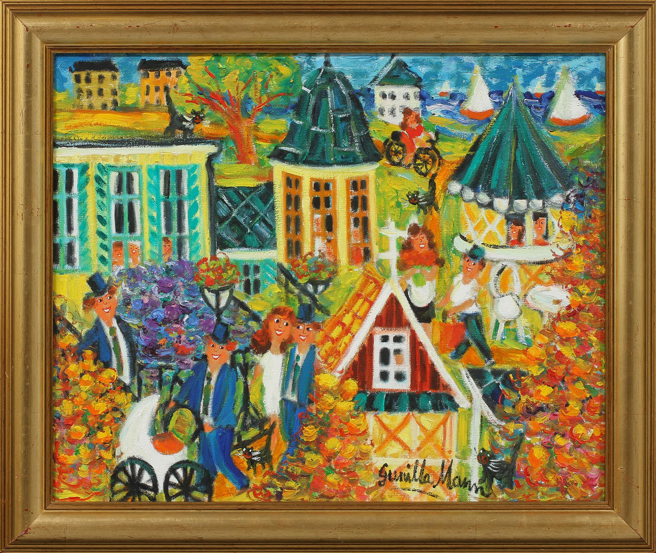 GUNILLA MANN. "Lilla Stallmästaregården", olja på duk, signerad.