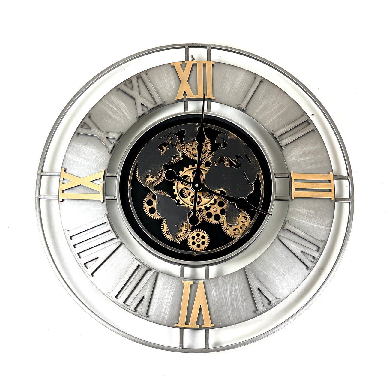 STOR METALL VÄRLDSVÄGGKLOCKA.