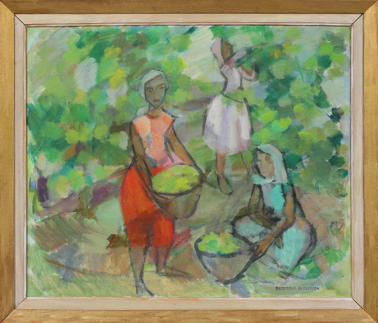 BERTHOLD ADOLFSSON. Fruktplockerskor. Olja på duk, signerad.
