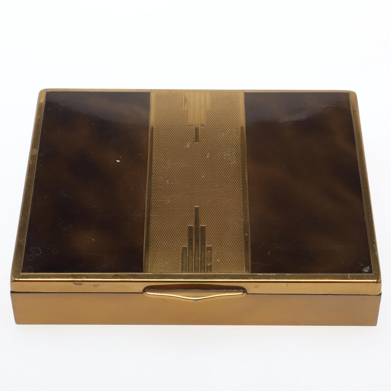 CIGARRLÅDA, mässing, träklädd, Czechoslovakia.