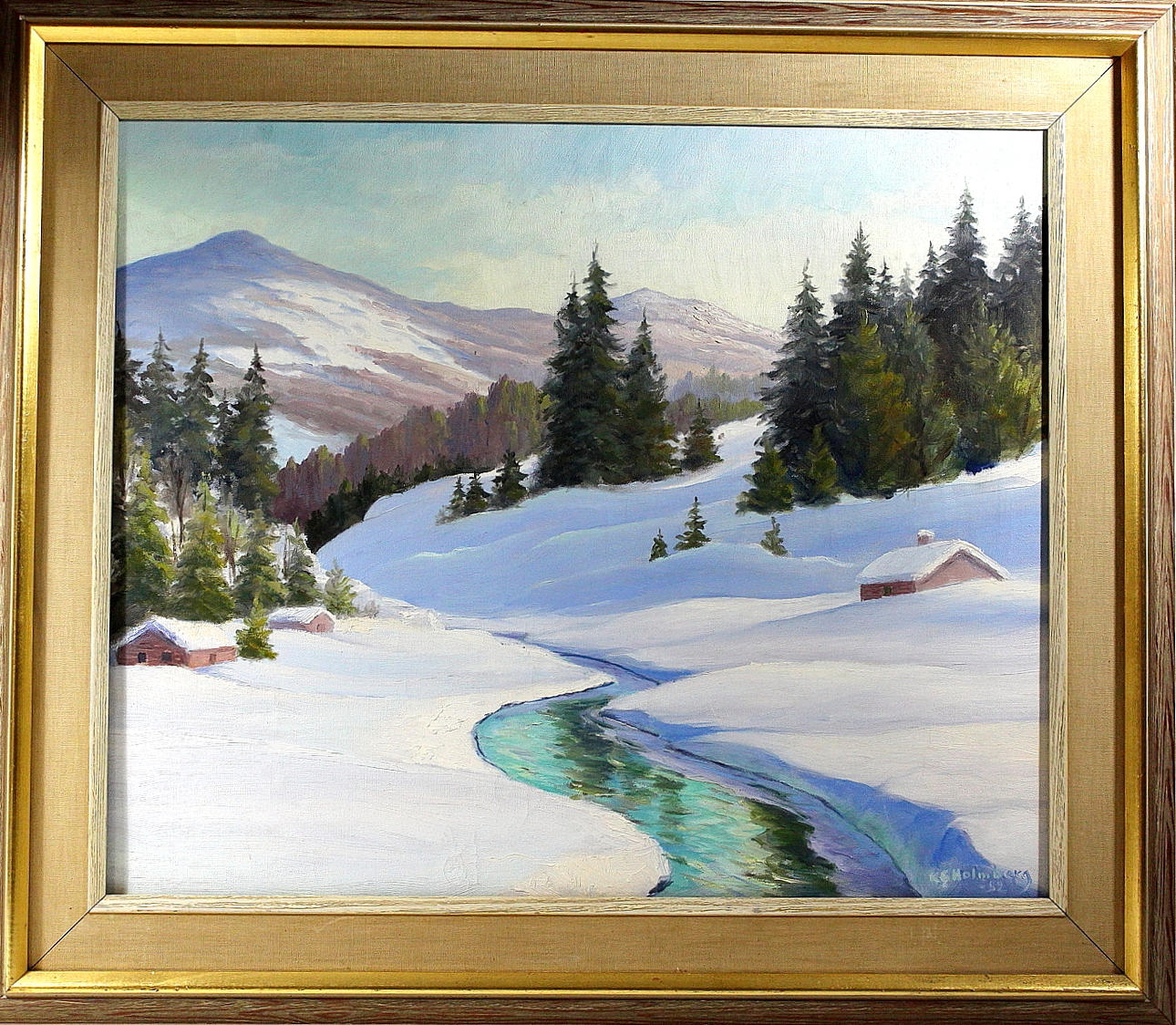 K G HOLMBERG. olja på duk, vinterlandskap, signerad, K G Holmberg.