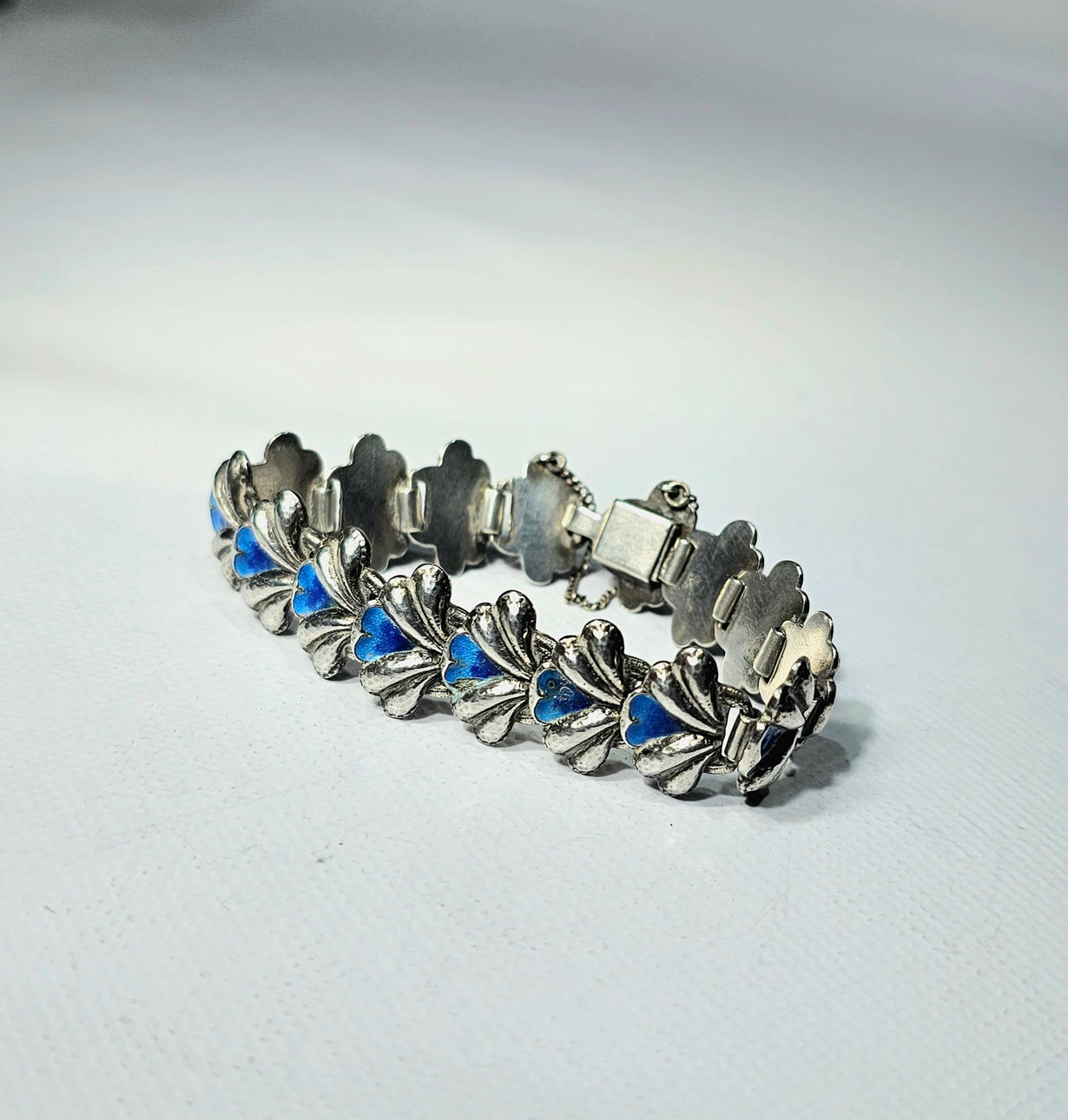 Antique Catalan silver bracelet with blue enamel.