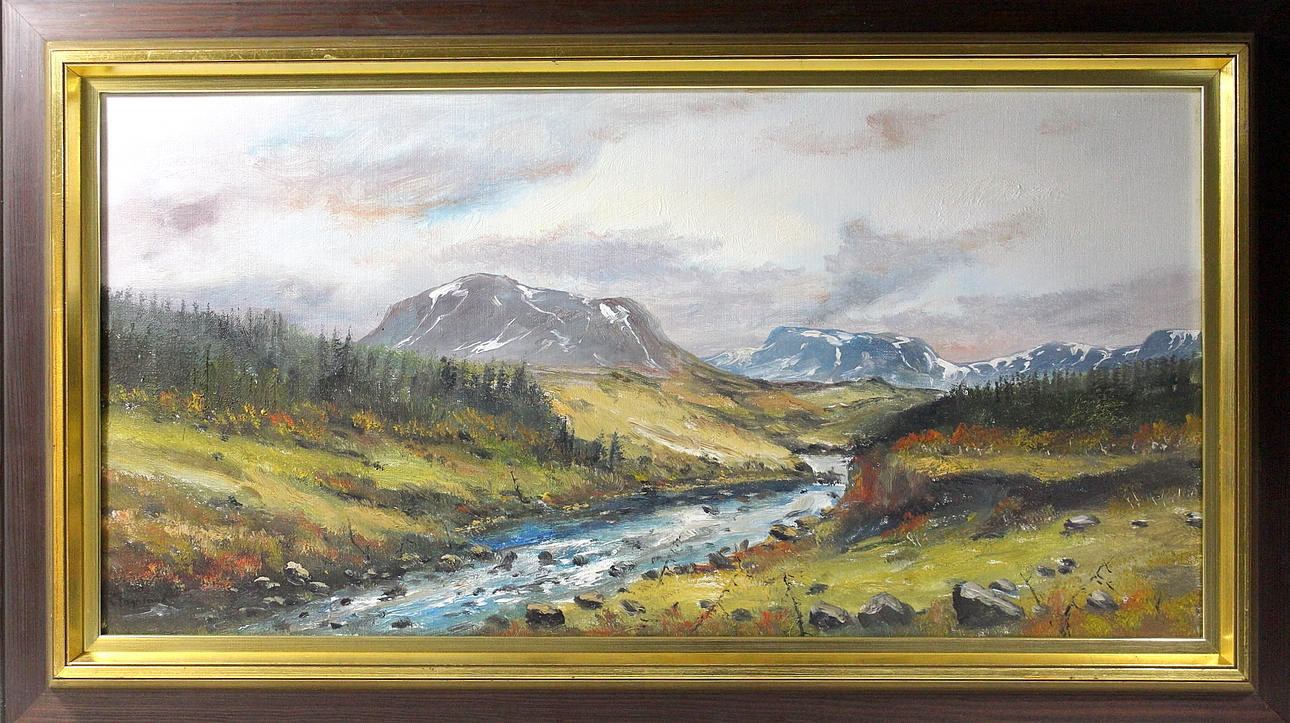 JÖRGEN FAGERLUND. olja på duk, fjällandskap.