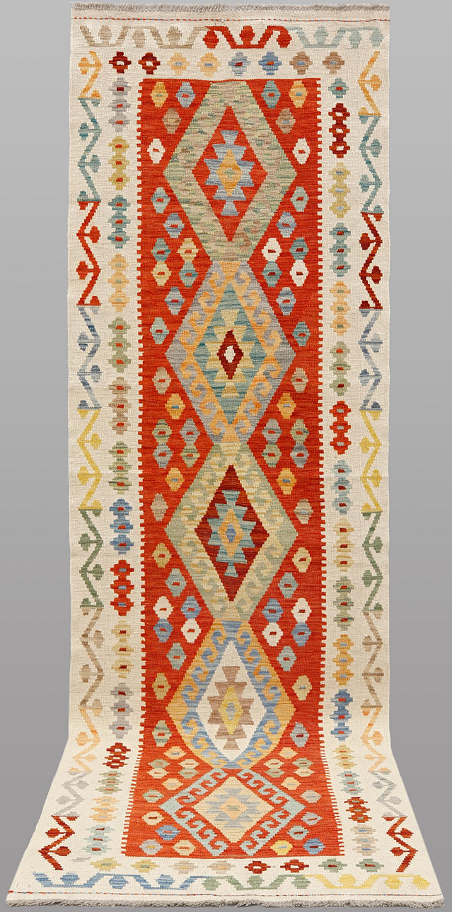 ORIENT TÆPPE. Kelim klassisk designgalleri model, 296x87.