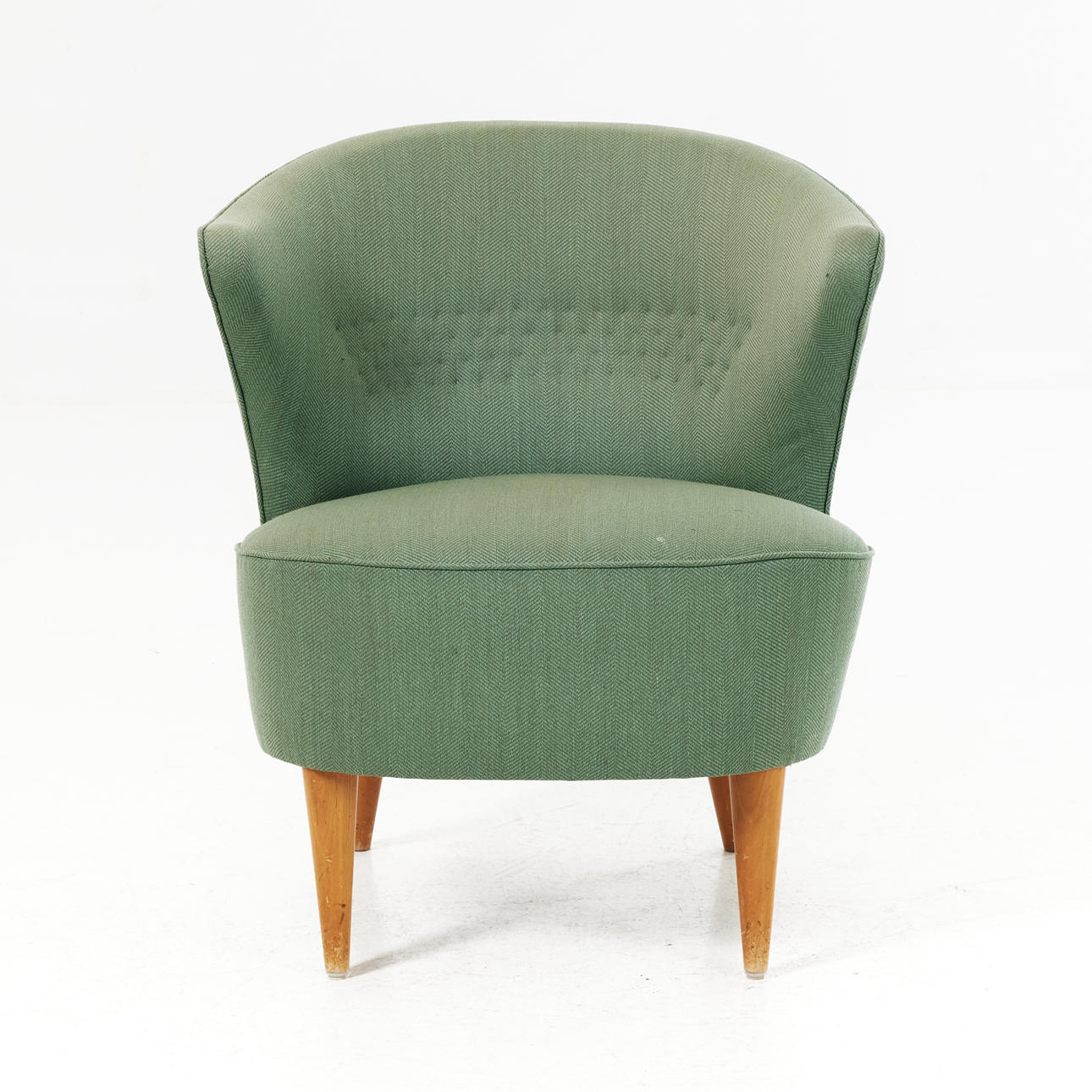 FÅTÖLJ, 1950/60-tal, fast textilklädd stoppning.